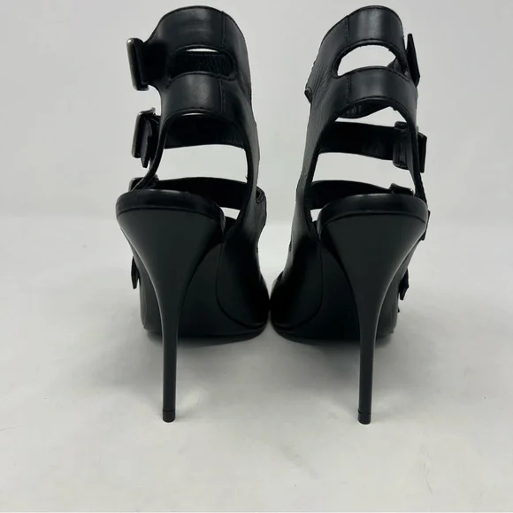 NEW Giuseppe Zanotti Buckle Strap Stiletto Heels Black Strappy Leather Size 37.5 - Picture 6 of 10
